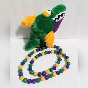 Toy Works Mardi Gras Shark Plush Toy  "let the good times roll" With Beads